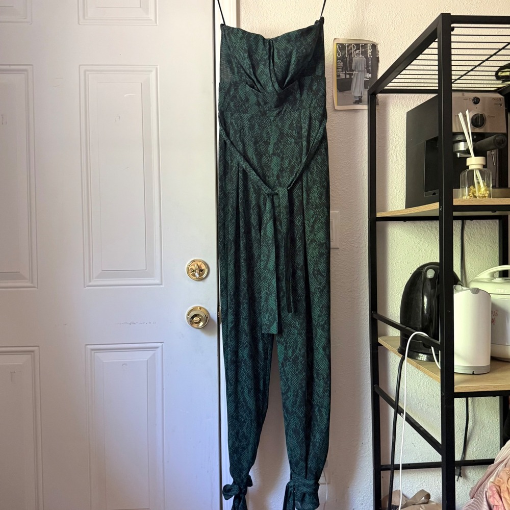 NWT MICHAEL COSTELLO x REVOLVE green snake python reptile strapless jumpsuit